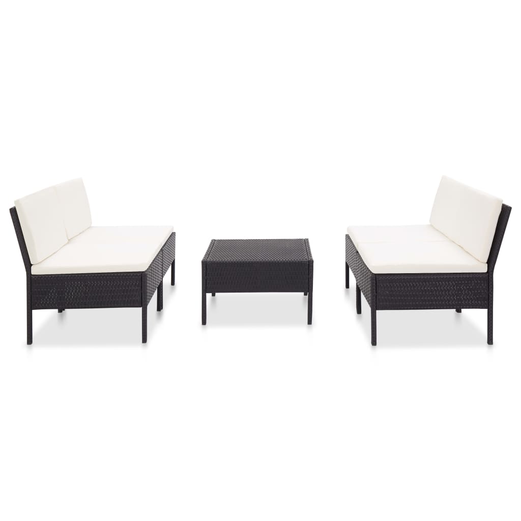 Set Divani da Giardino 5 pz con Cuscini in Polyrattan Nero