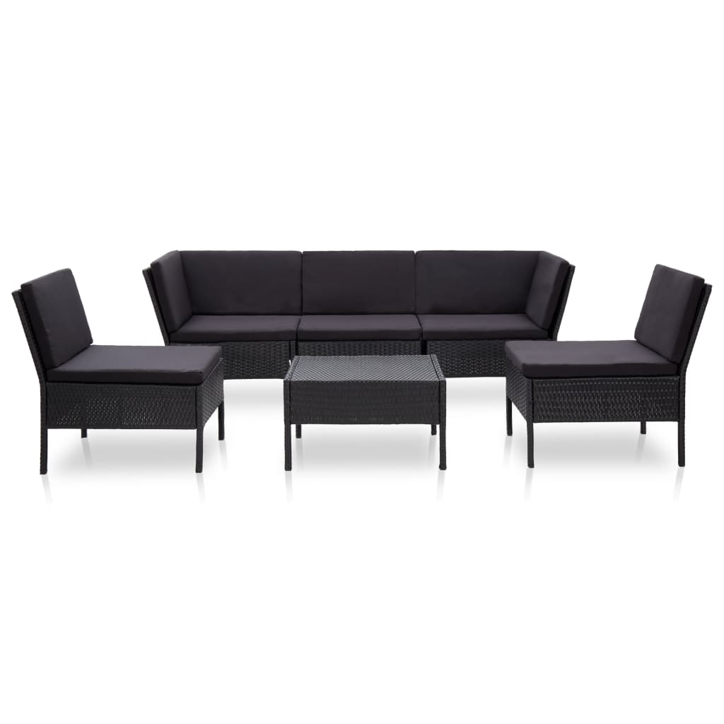 Set Divani da Giardino 6 pz con Cuscini in Polyrattan Nero