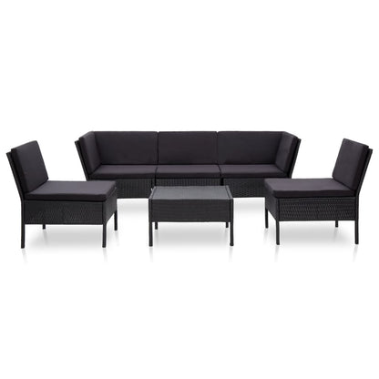 Set Divani da Giardino 6 pz con Cuscini in Polyrattan Nero