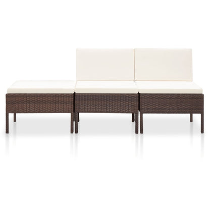 Set Divani da Giardino 3 pz con Cuscini in Polyrattan Marrone
