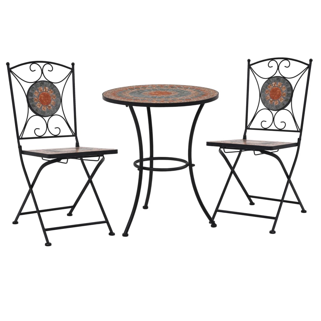Set BistrÃ² 3 pz con Mosaico in Ceramica Arancione/Grigio