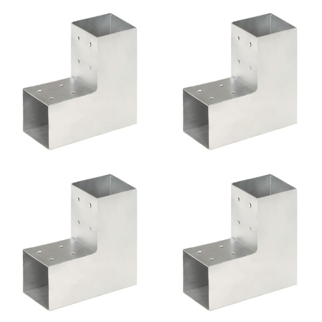 Connettori per Pali a Forma di L 4 pz Metallo Zincato 81x81 mm