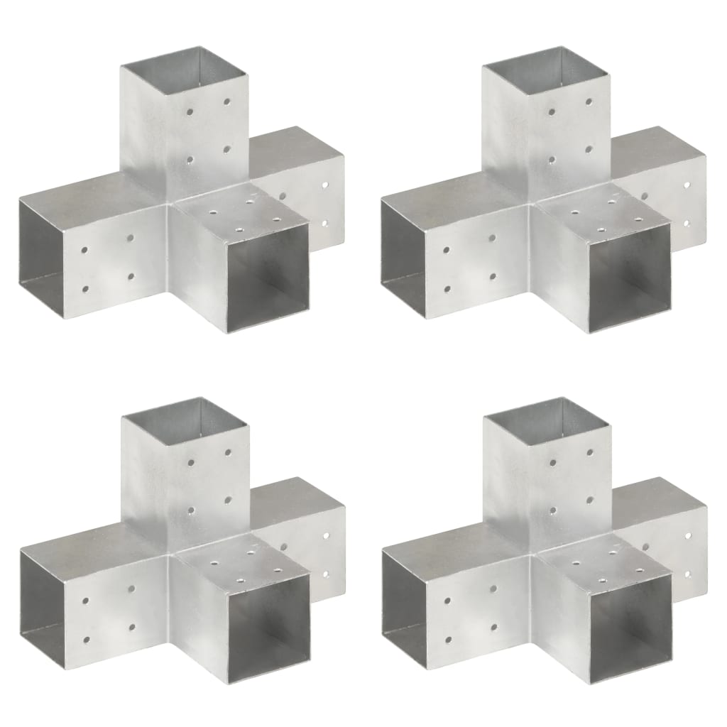 Connettori per Pali a Forma di X 4 pz Metallo Zincato 81x81 mm
