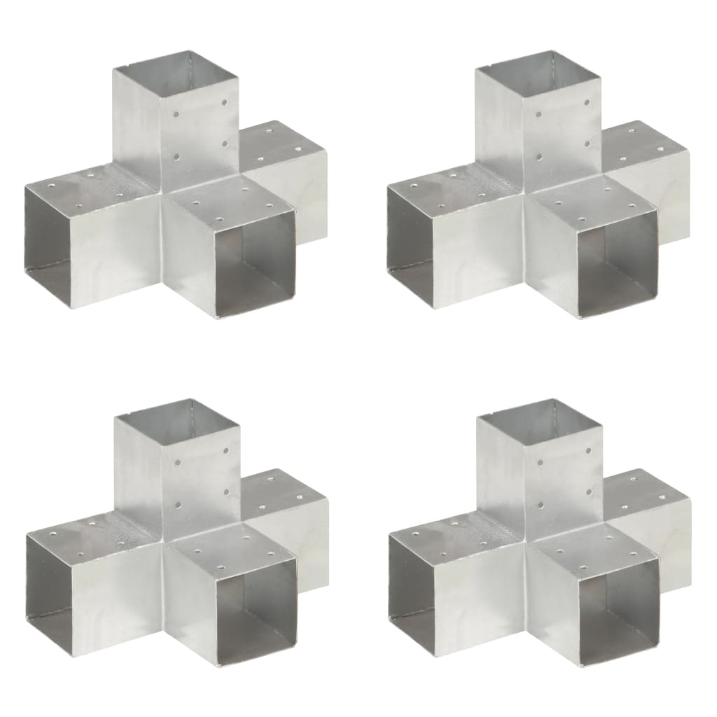 Connettori per Pali a Forma di X 4 pz in Metallo Zincato 91x91 mm