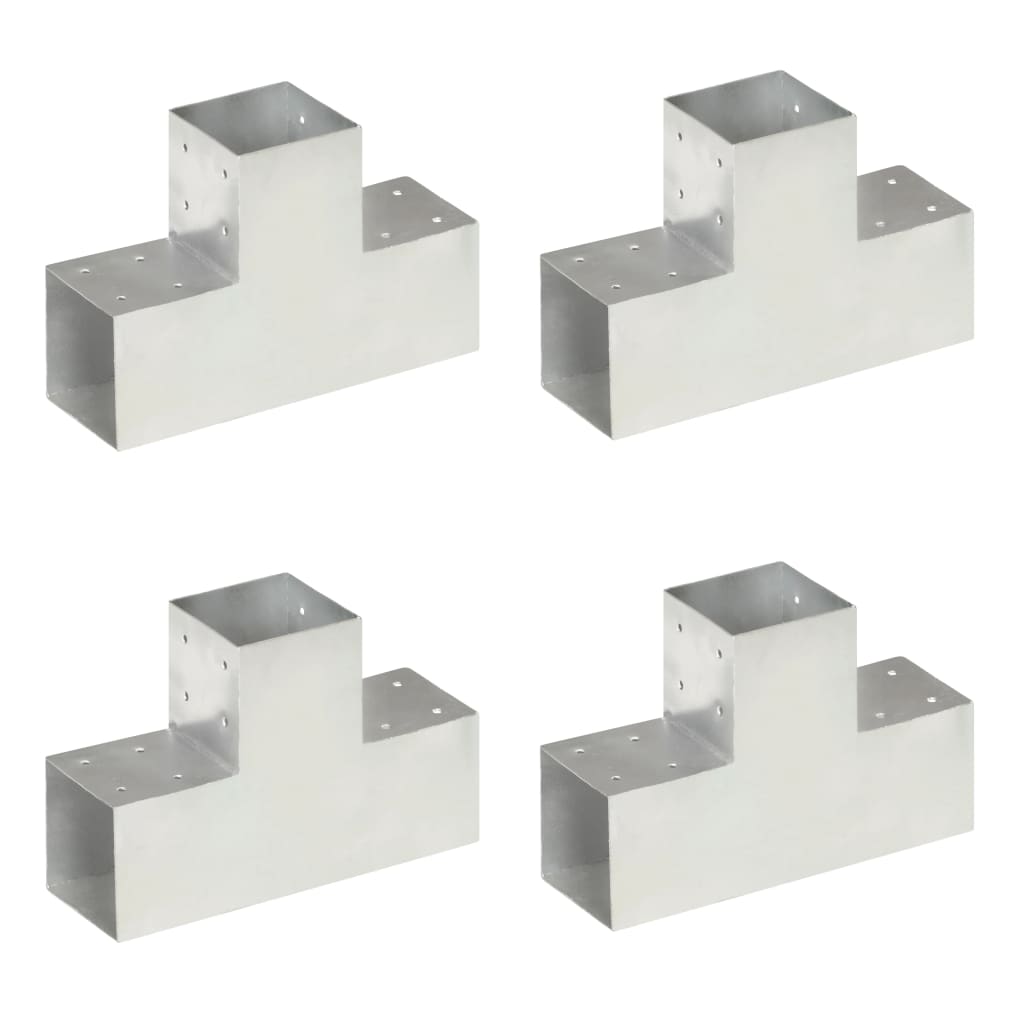 Connettori Pali a Forma di T 4 pz in Metallo Zincato 101x101 mm