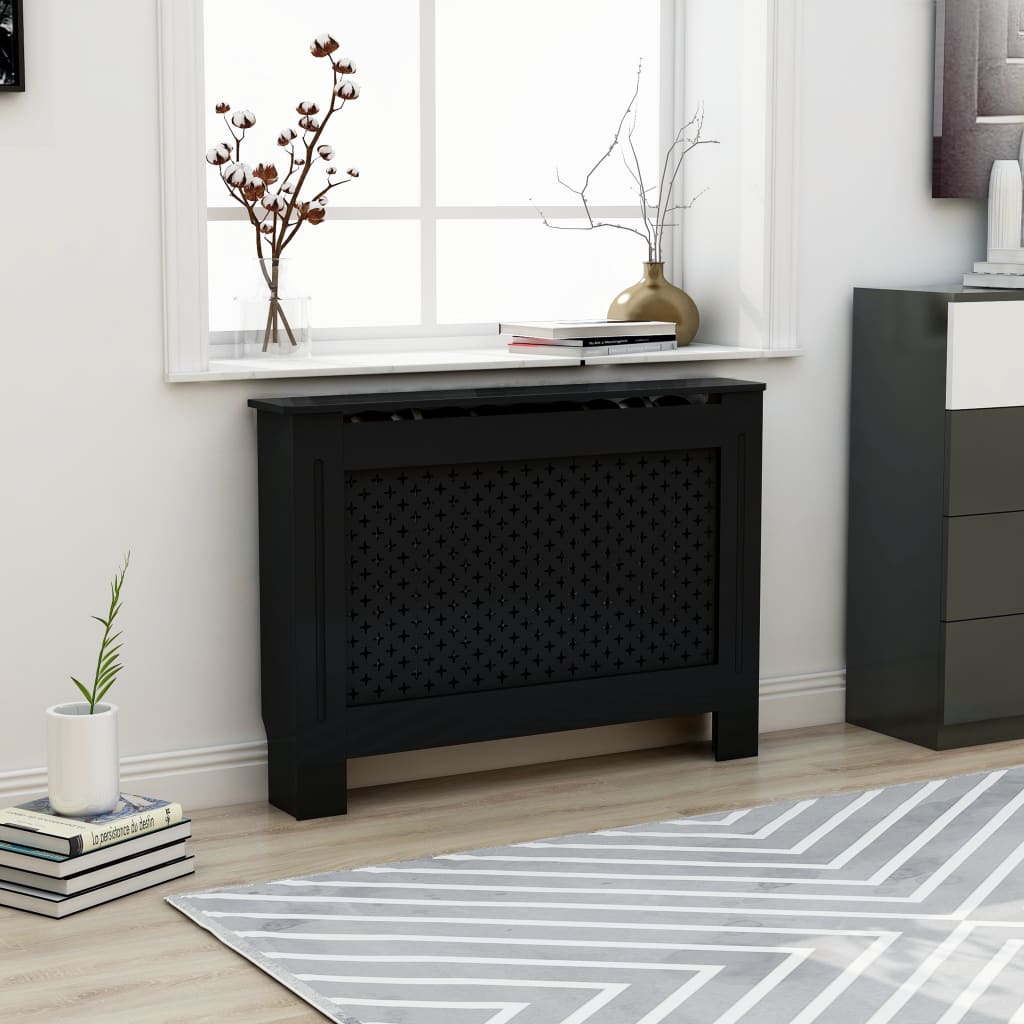 Copertura per Radiatore Nera 112x19x81,5 cm in MDF