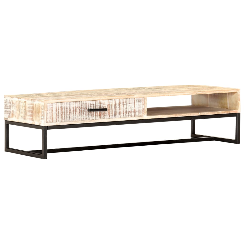 Tavolino da Salotto Bianco 117x50x30cm Legno Massello di Acacia