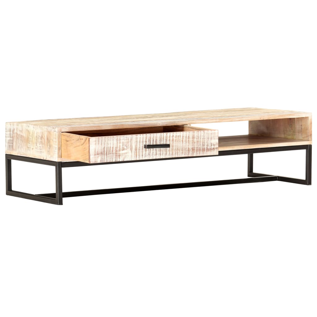 Tavolino da Salotto Bianco 117x50x30cm Legno Massello di Acacia