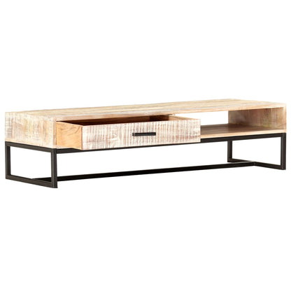 Tavolino da Salotto Bianco 117x50x30cm Legno Massello di Acacia