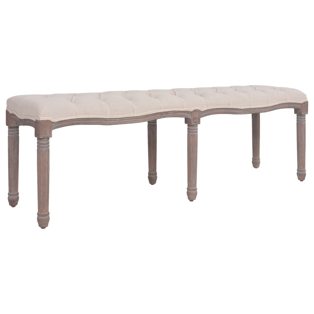 Panca in Tessuto e Legno Massello 150x39,8x48 cm Bianco Crema