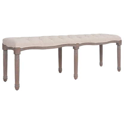 Panca in Tessuto e Legno Massello 150x39,8x48 cm Bianco Crema