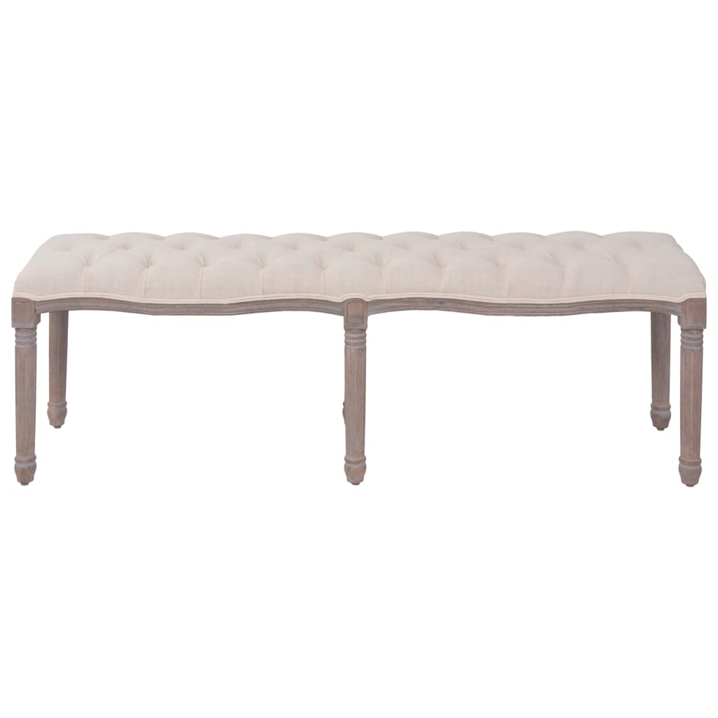 Panca in Tessuto e Legno Massello 150x39,8x48 cm Bianco Crema