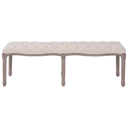 Panca in Tessuto e Legno Massello 150x39,8x48 cm Bianco Crema