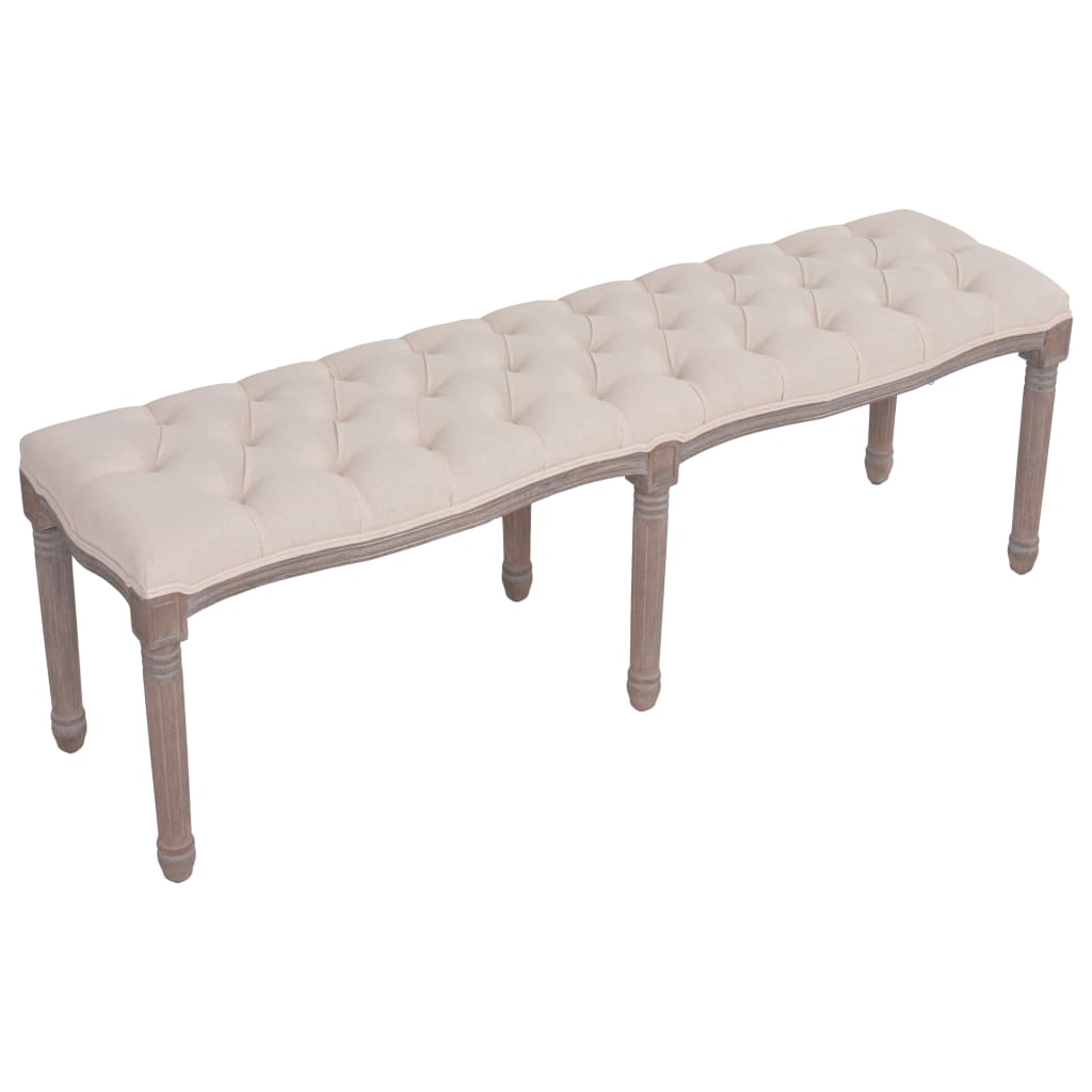 Panca in Tessuto e Legno Massello 150x39,8x48 cm Bianco Crema