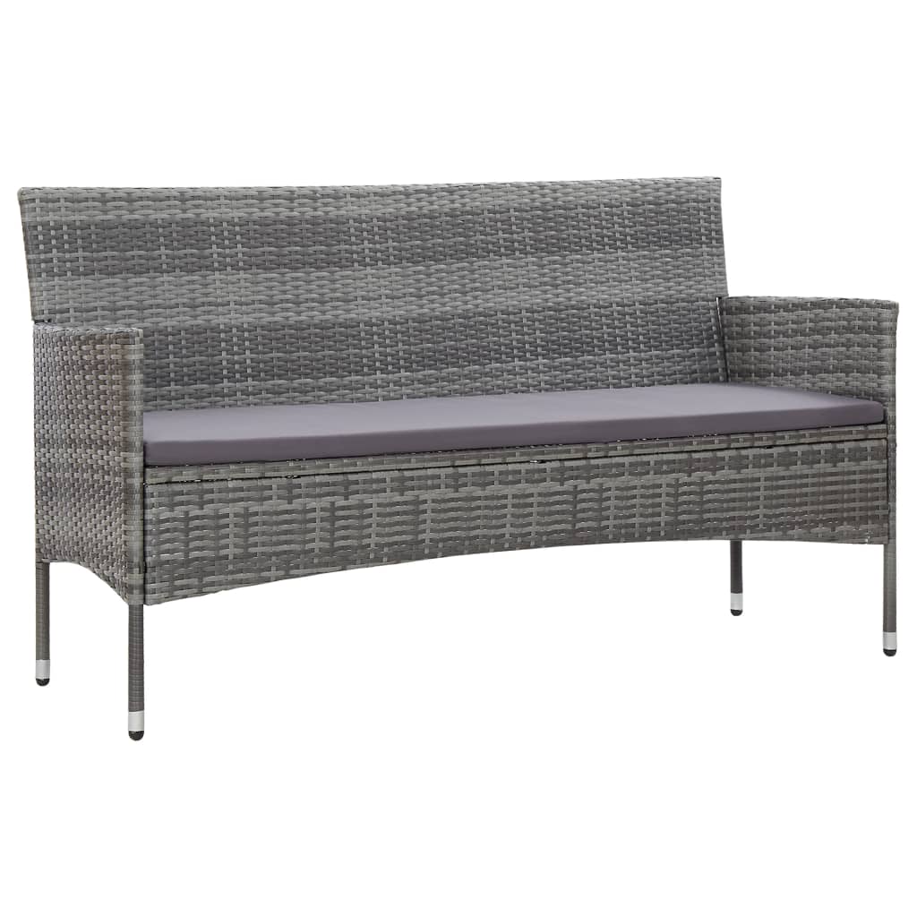 Divano da Giardino a 3 Posti con Cuscini Grigio in Polyrattan