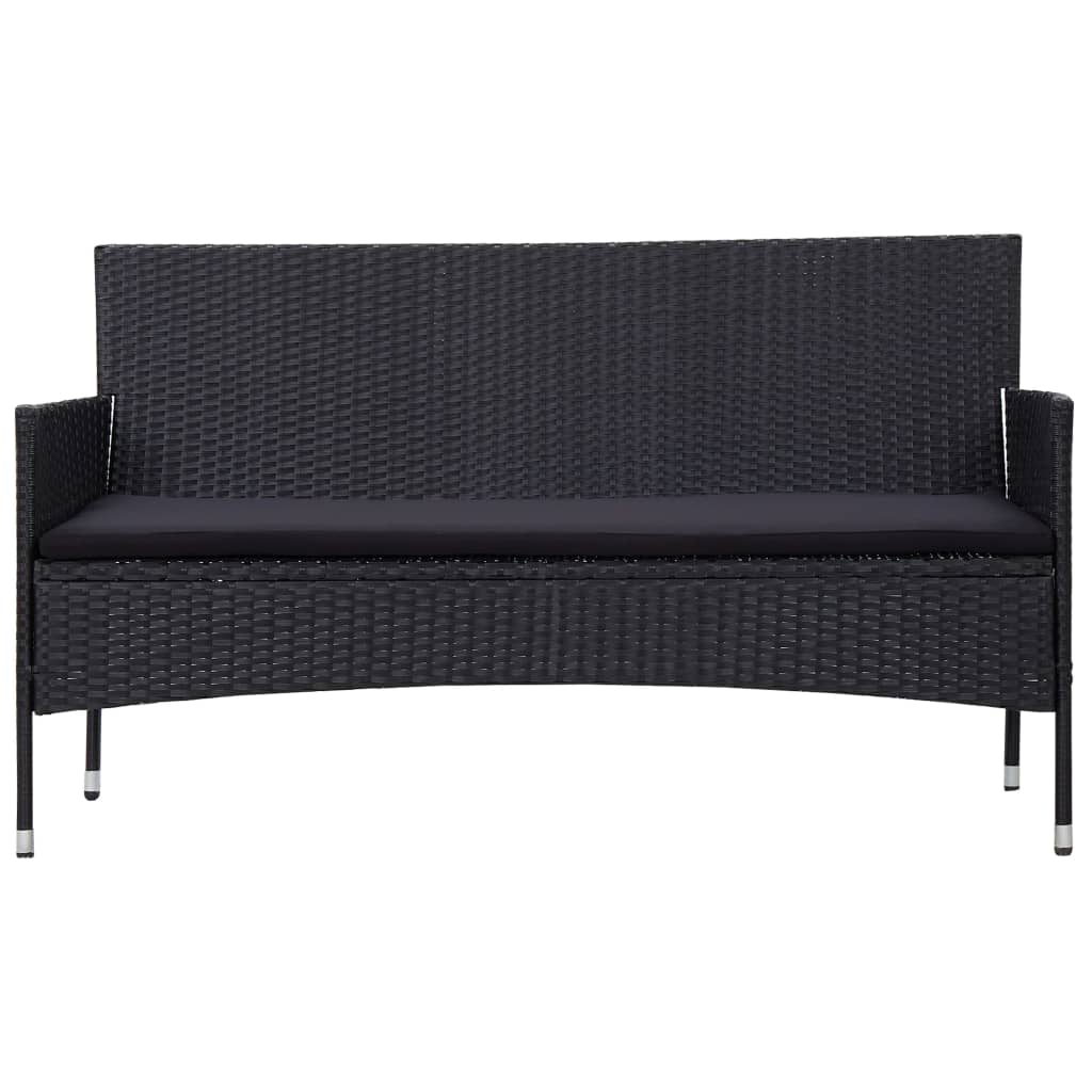 Divano da Giardino a 3 Posti con Cuscini Nero in Polyrattan