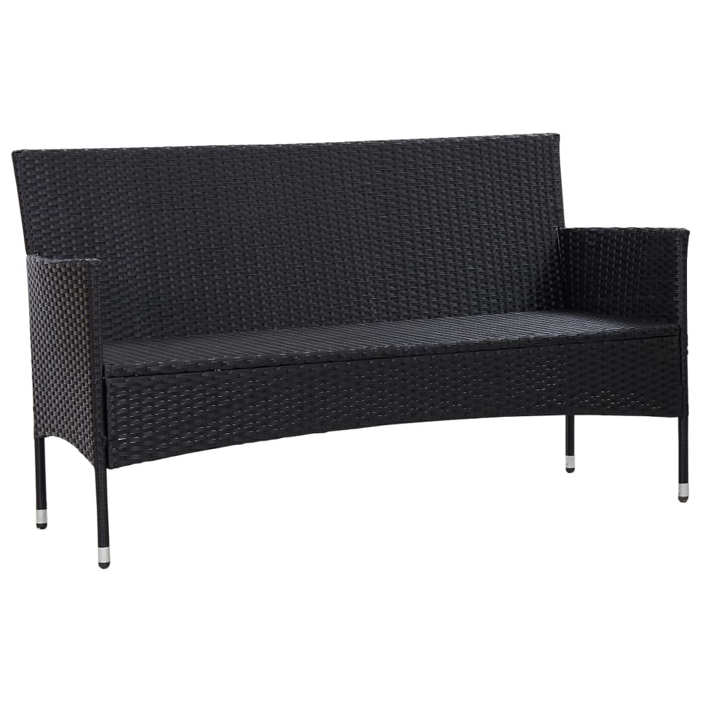 Divano da Giardino a 3 Posti con Cuscini Nero in Polyrattan