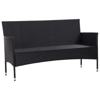 Divano da Giardino a 3 Posti con Cuscini Nero in Polyrattan