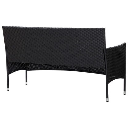 Divano da Giardino a 3 Posti con Cuscini Nero in Polyrattan