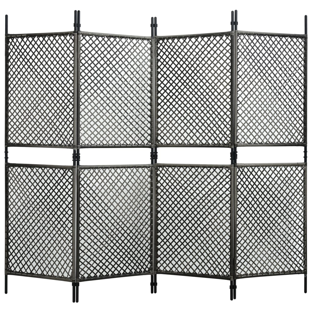 Paravento a 4 Pannelli in Polyrattan Antracite 240x200 cm