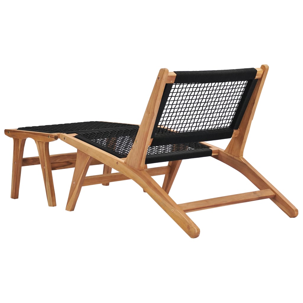 Sedia a Sdraio con Poggiapiedi in Legno Massello di Teak e Corda