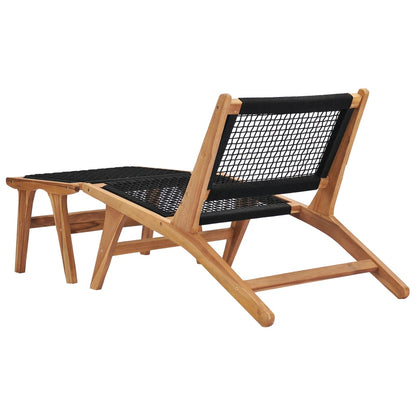 Sedia a Sdraio con Poggiapiedi in Legno Massello di Teak e Corda