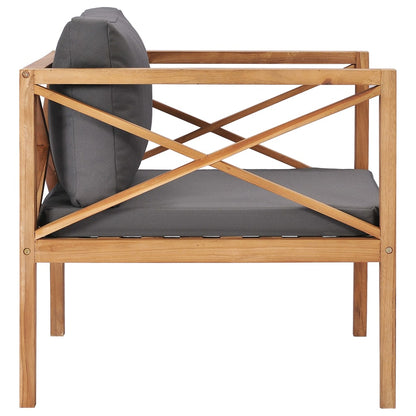 Sedia da Giardino con Cuscini Grigi in Legno Massello di Teak