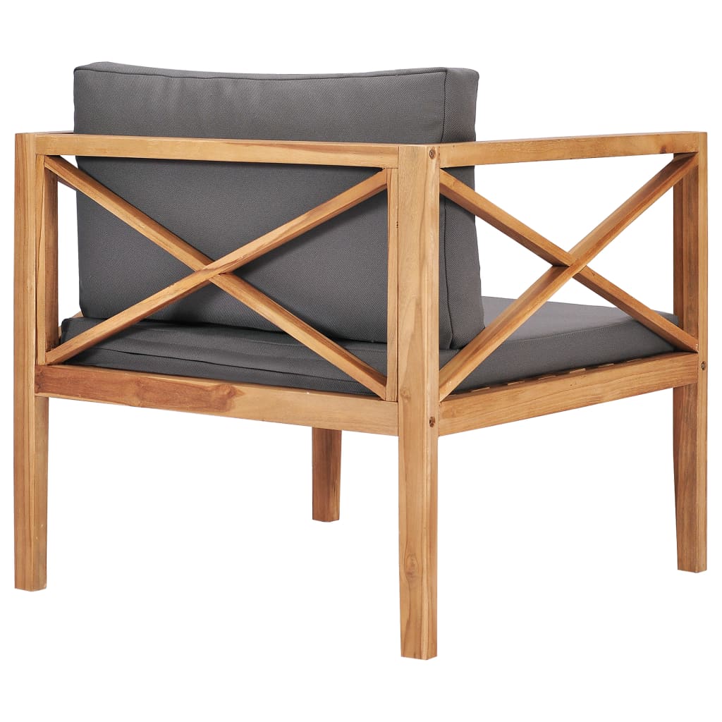 Sedia da Giardino con Cuscini Grigi in Legno Massello di Teak