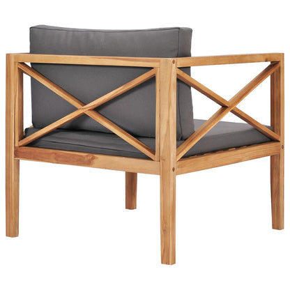 Sedia da Giardino con Cuscini Grigi in Legno Massello di Teak