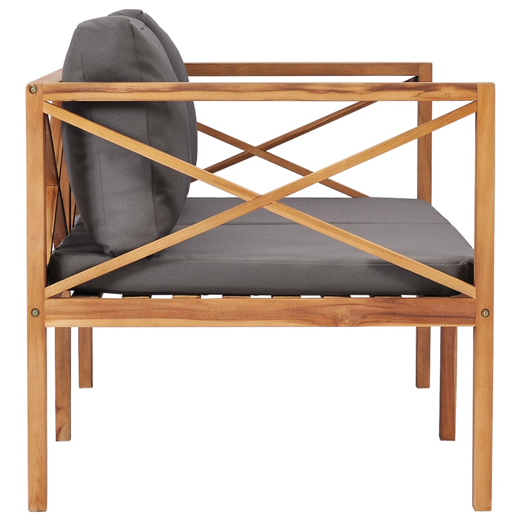 Panca da Giardino con Cuscini Grigi in Legno Massello di Teak