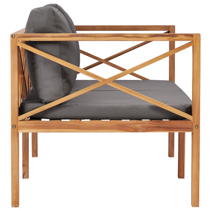 Panca da Giardino con Cuscini Grigi in Legno Massello di Teak