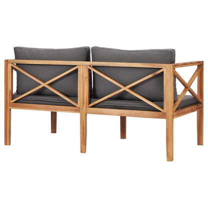 Panca da Giardino con Cuscini Grigi in Legno Massello di Teak