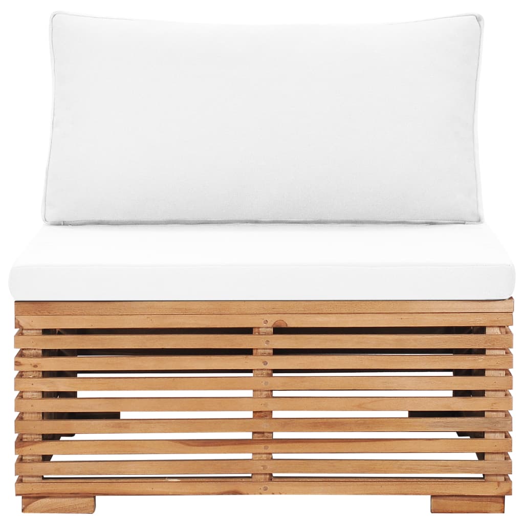 Divano Centrale da Giardino con Cuscino Crema Massello di Teak