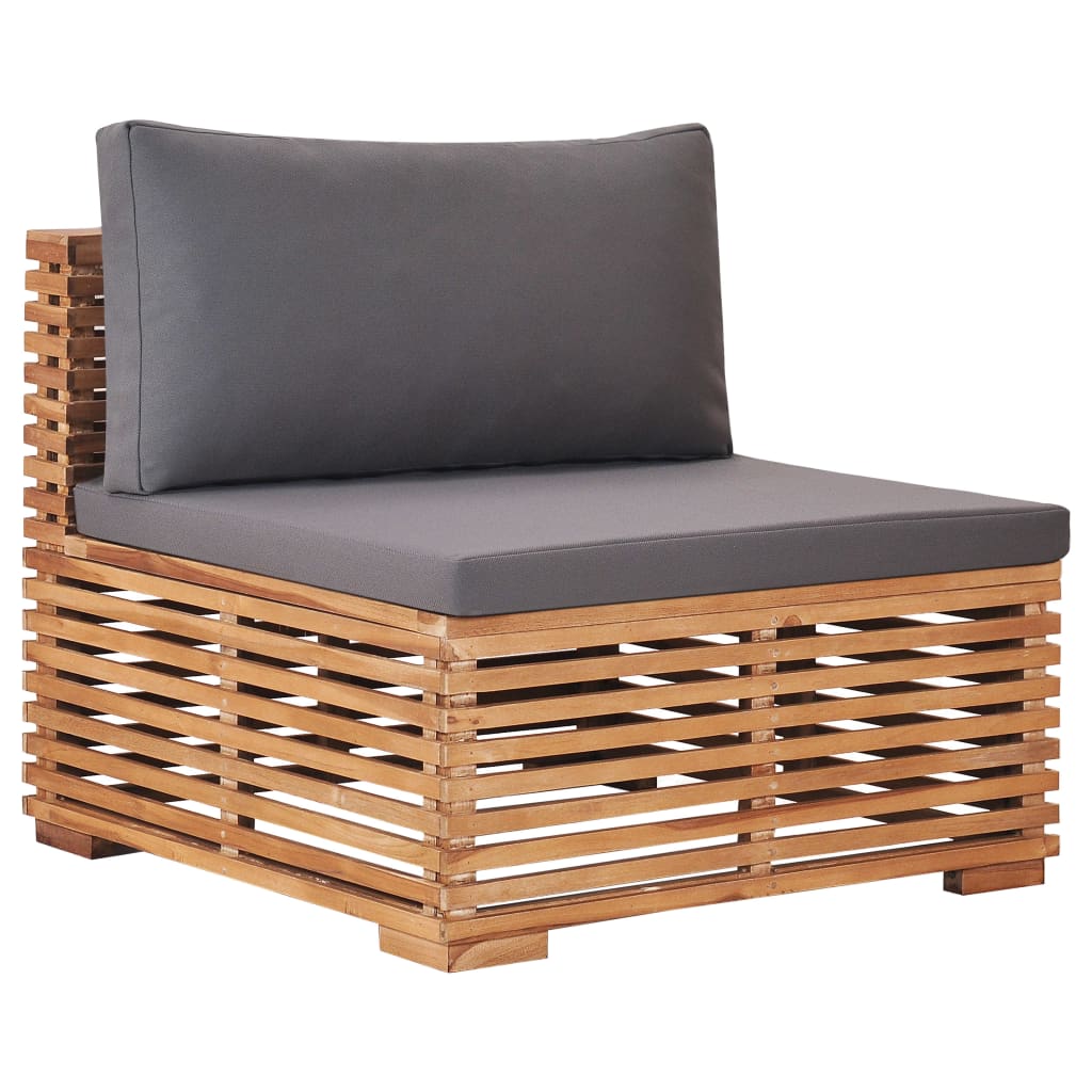 Divano Centrale da Giardino con Cuscino Grigio Massello di Teak