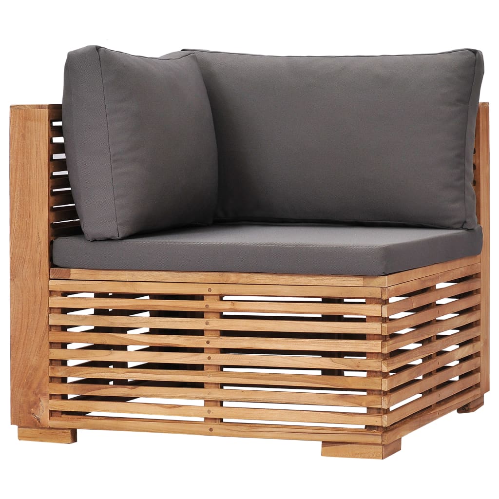 Divano Angolare da Giardino con Cuscino Grigio Massello di Teak