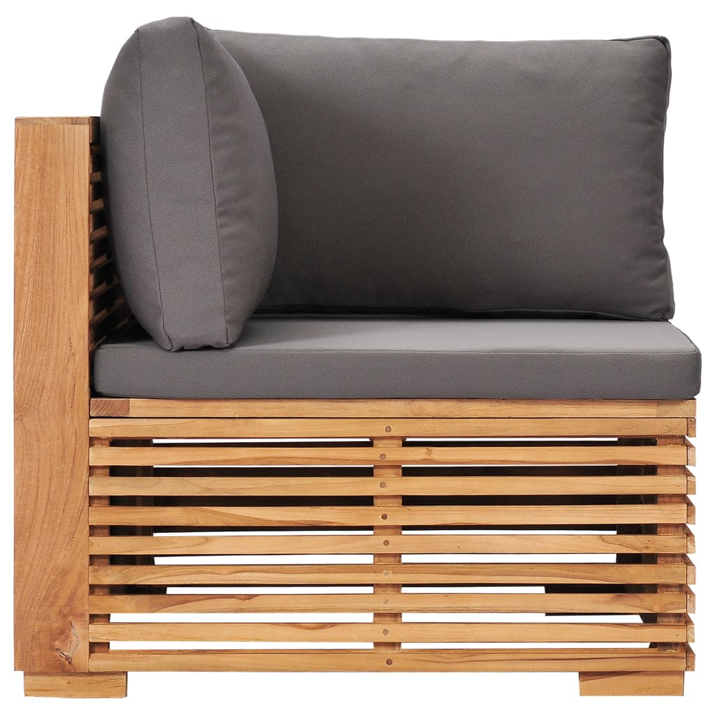 Divano Angolare da Giardino con Cuscino Grigio Massello di Teak