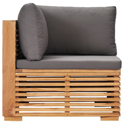 Divano Angolare da Giardino con Cuscino Grigio Massello di Teak