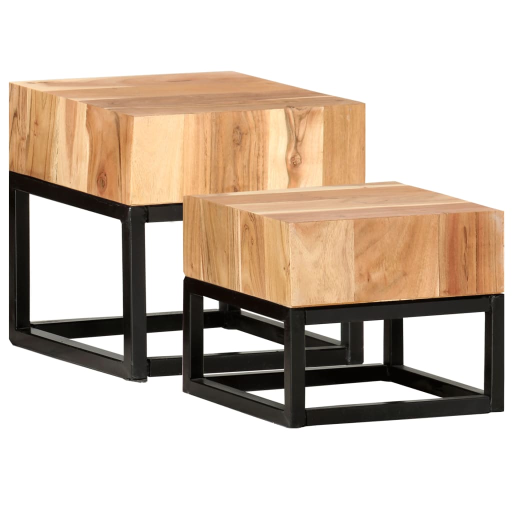 Tavolini 2 pz in Legno Massello di Acacia