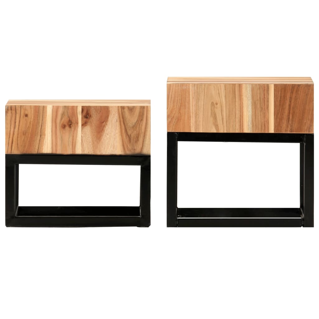 Tavolini 2 pz in Legno Massello di Acacia