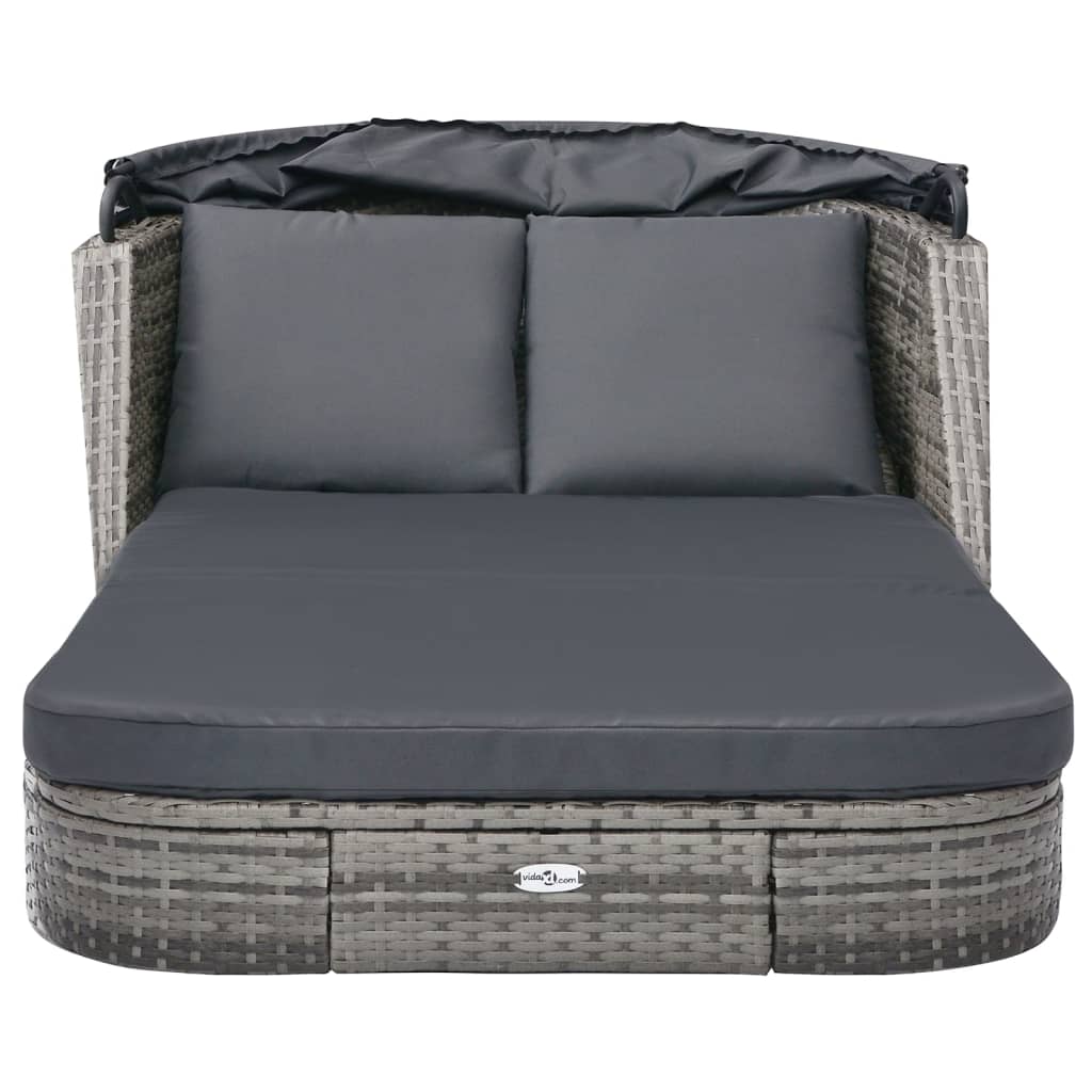 Lettino Prendisole con Baldacchino in Polyrattan Antracite