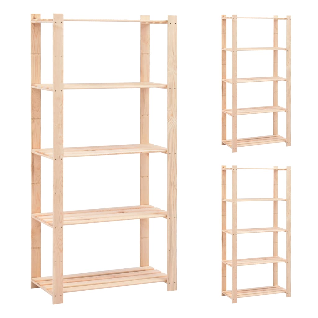 Scaffali a 5 Livelli 3 pz 80x38x170 cm Massello Pino 250 kg