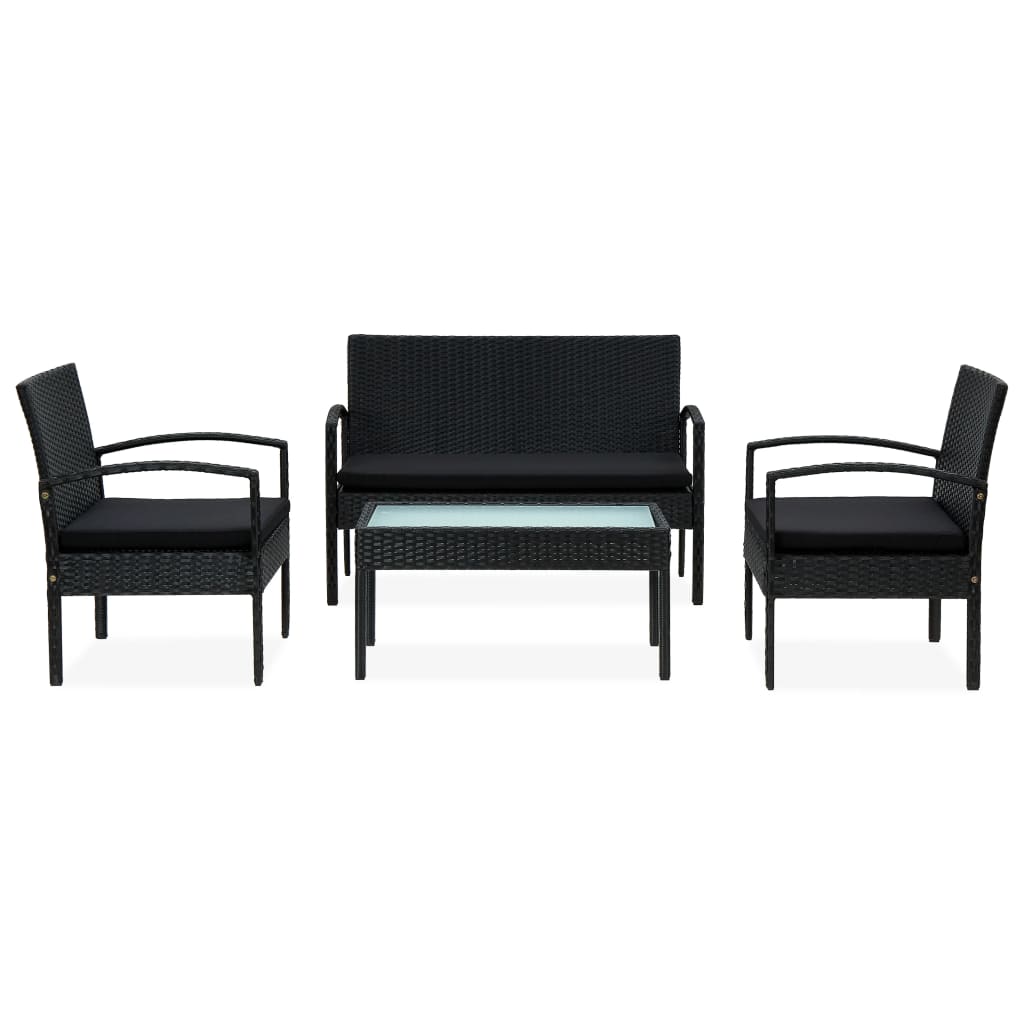 Set Divani da Giardino 4 pz con Cuscini in Polyrattan Nero