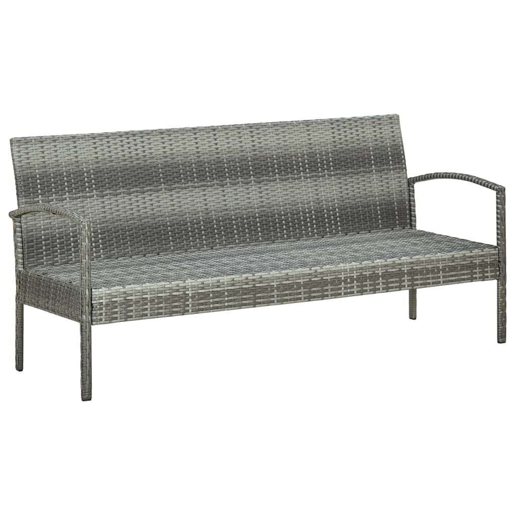 Divano da Giardino a 3 Posti con Cuscini in Polyrattan Grigio
