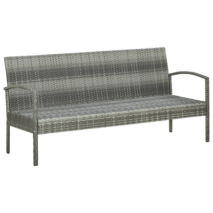 Divano da Giardino a 3 Posti con Cuscini in Polyrattan Grigio