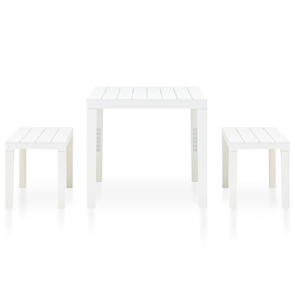 Tavolo da Giardino con 2 Panche in Plastica Bianco