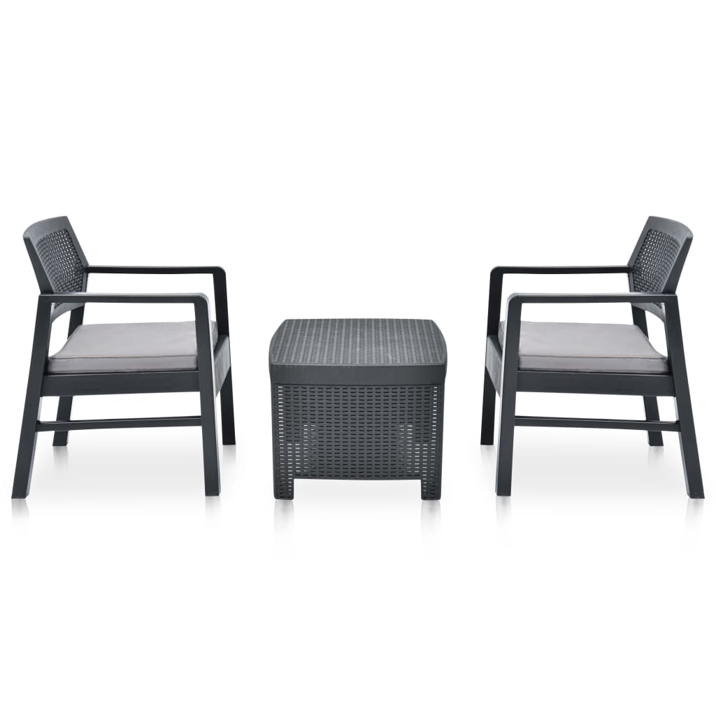 Set Salotto da Giardino 3 pz in Plastica Antracite
