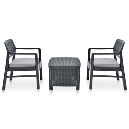 Set Salotto da Giardino 3 pz in Plastica Antracite