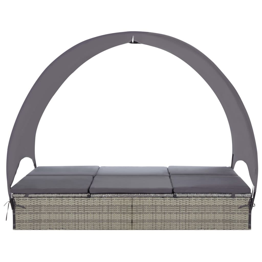 Lettino Prendisole Doppio con Baldacchino in Polyrattan Grigio