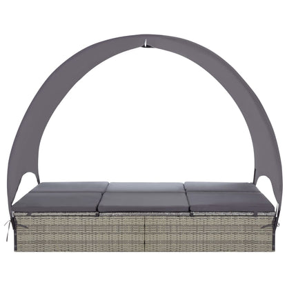 Lettino Prendisole Doppio con Baldacchino in Polyrattan Grigio