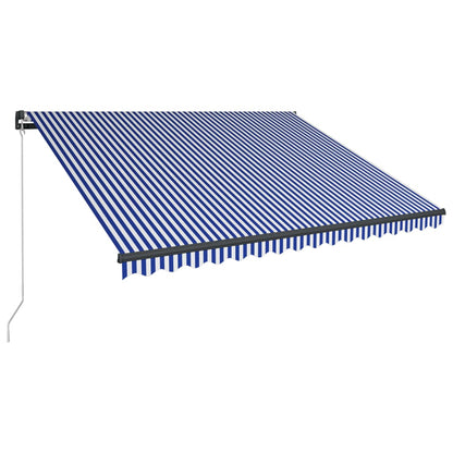 Tenda da Sole Retrattile Manuale e LED 400x300cm Blu e Bianco